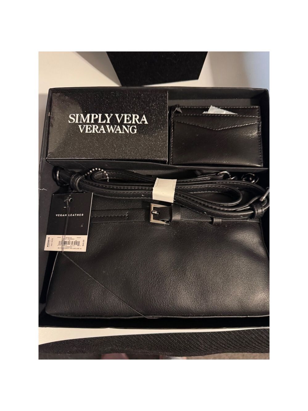 Simply Vera Vera Wang Black Vegan Leather Crossbody Bag with Cardholder